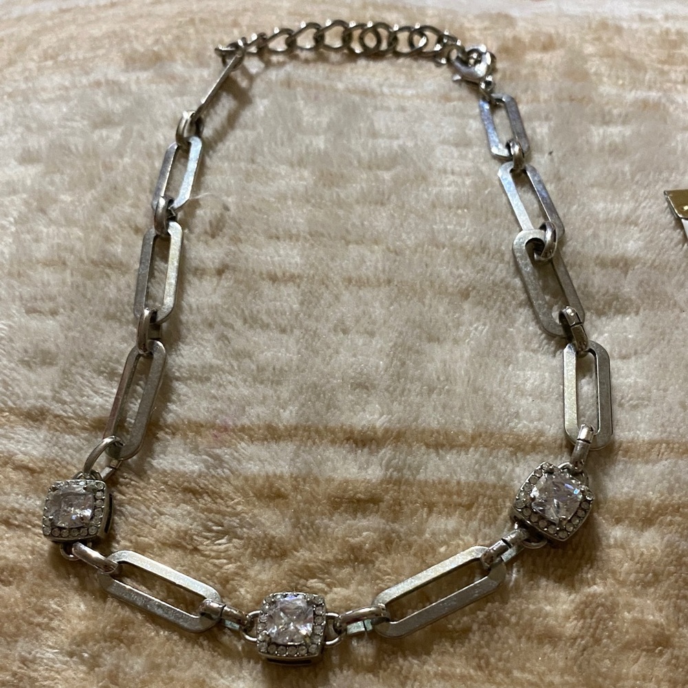 Silver-Tone Crystal Link Necklace - Elegant Women’s Jewelry